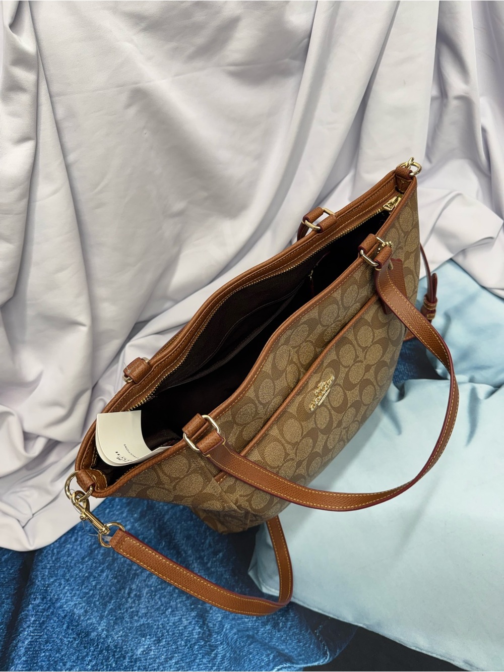 (new+tag) Coach Signature Tote / Shoulder Bag / Crossbody in Khaki Saddle Brown - Picture 16 of 16